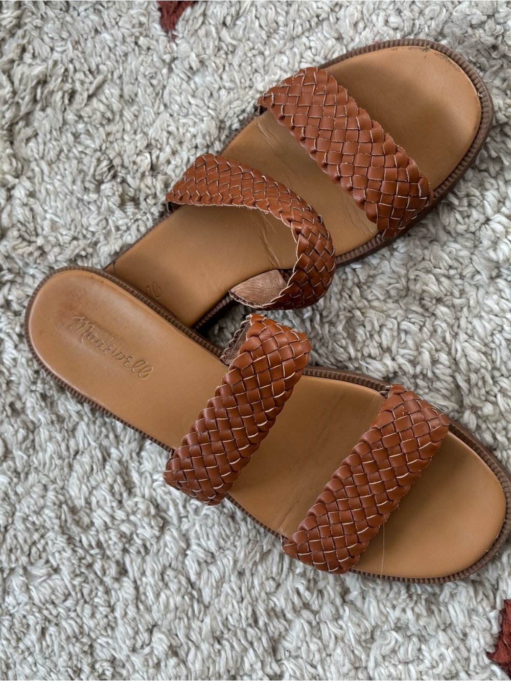 Madewell Woven Double-Strap Slide Sandals - Cognac Brown